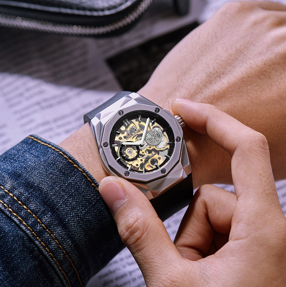 Automatic Mechanical Hollow Rose Gold Tape Men’s Watch