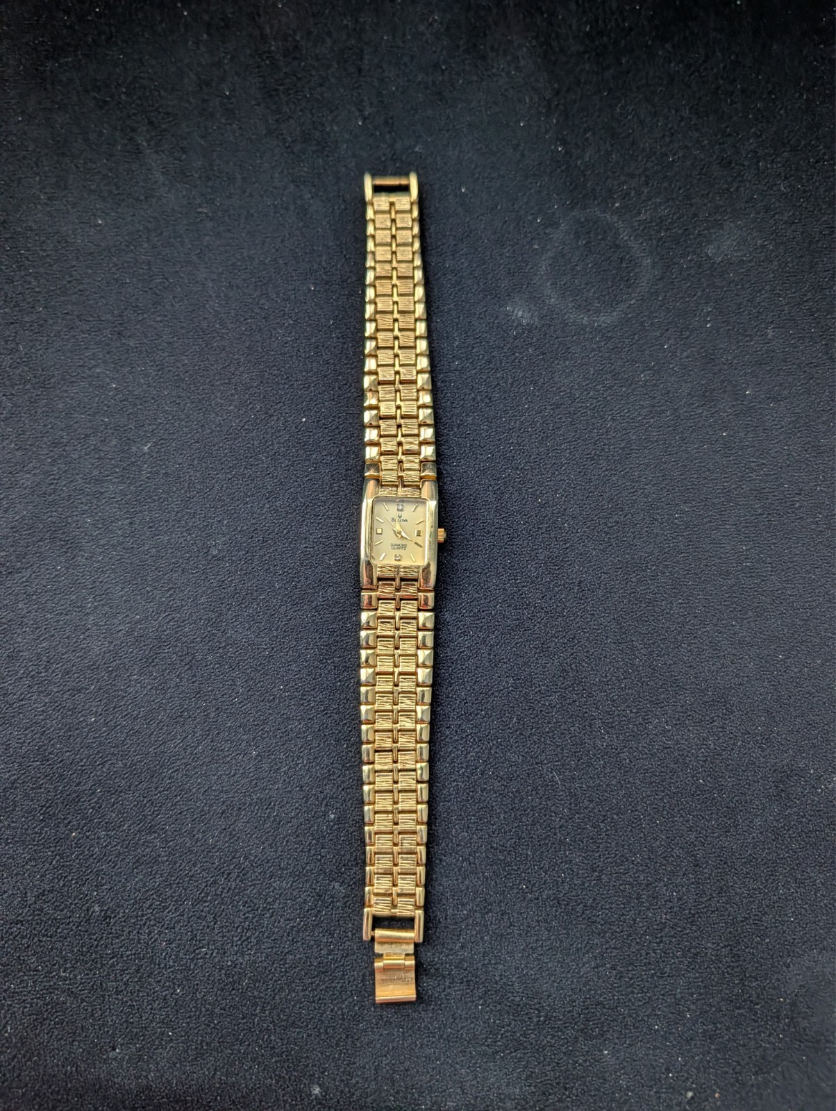 Bulova Diamond Quartz Women’s Gold Tone Watch Swiss Made 18K Gold Electroplated