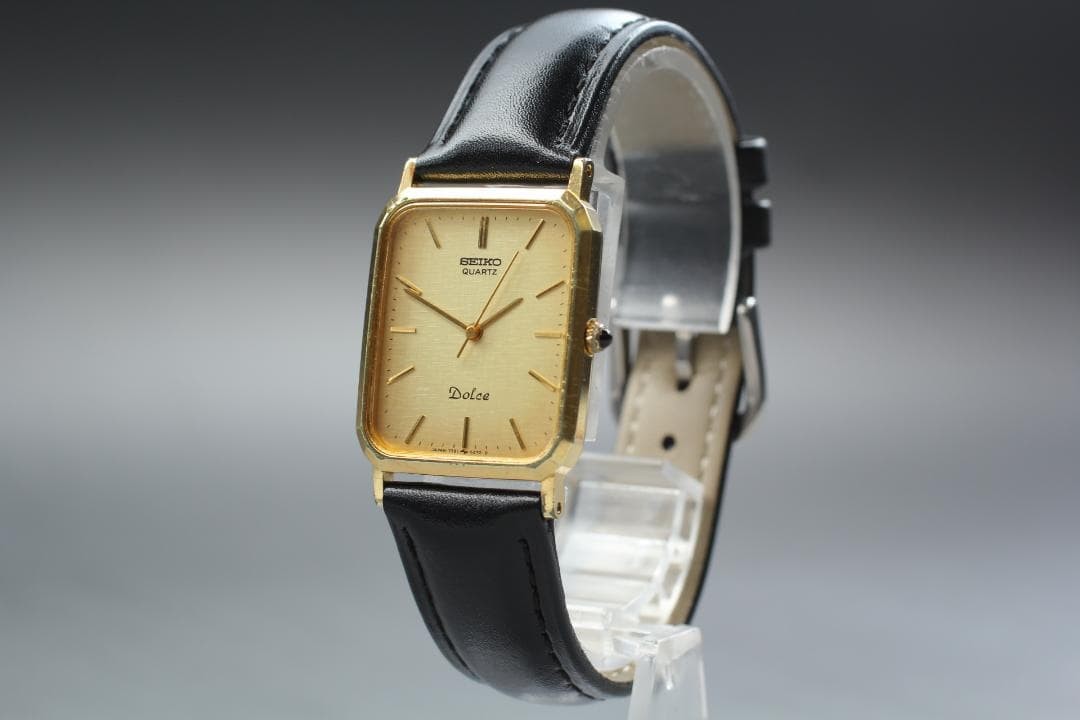 SEIKO Dolce 7731-5240 Quartz Watch Gold Rectangular Leather Japan -For Parts