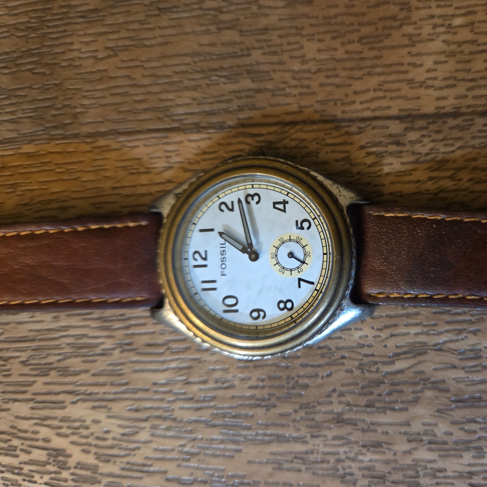 FOSSIL VT-2480 30M 100FEET WR FLEX BAND TWO- TONE WRISTWATCH NEW BATTERY 6716