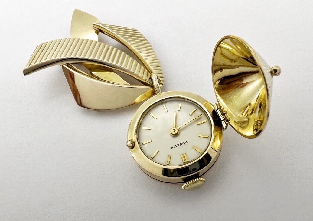 Rare Find Gubelin Brooch/Pendant Watch – Solid 14K YG – Manual Wind Movement