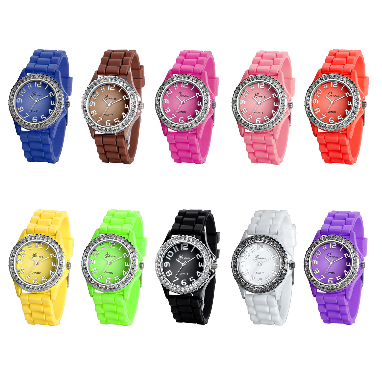 10 Pack Women Girls Jelly Silicone Band Round Analog Quartz Wrist Watches Gift