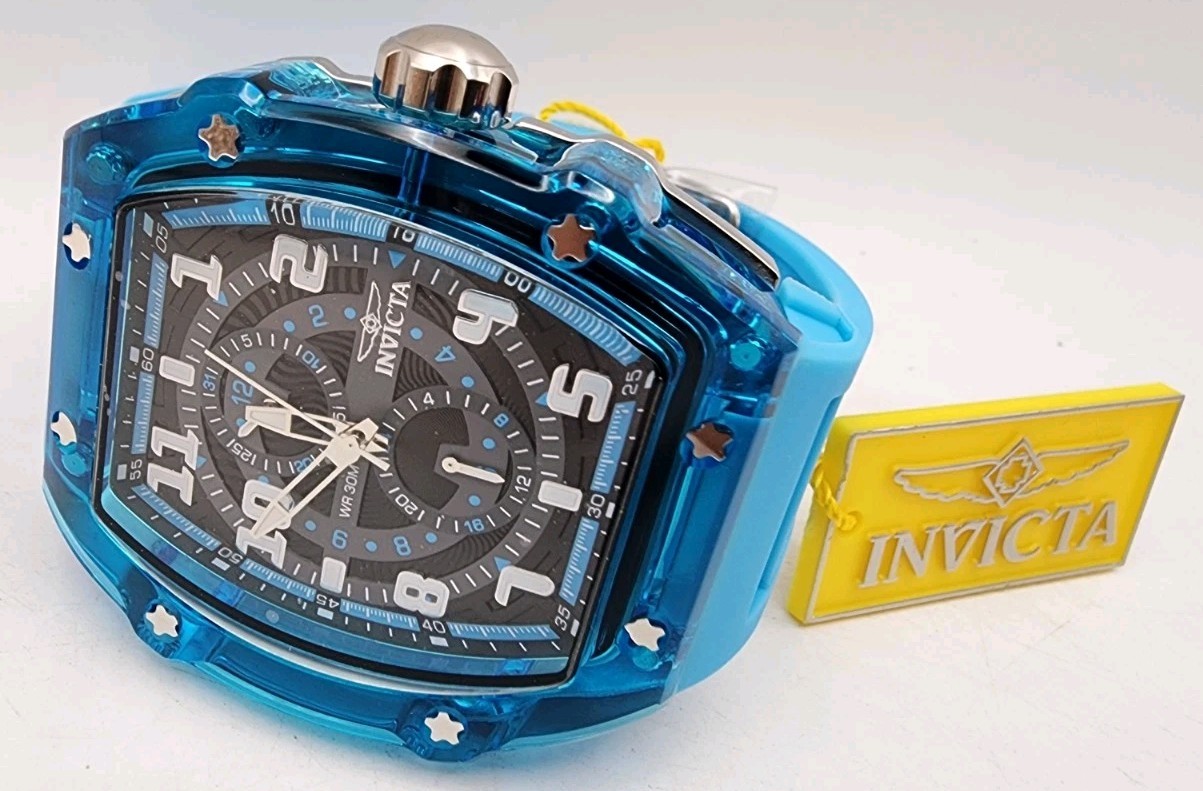 Invicta Racing Cyclone 48444 Blue Transparent Chronograph Watch 48.5mm