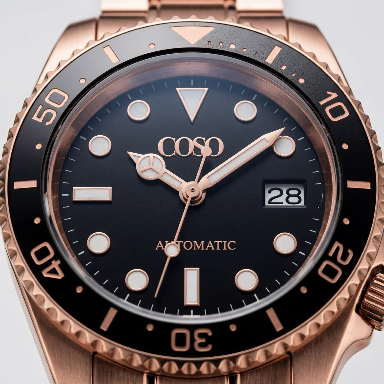 COSO Velocce Automatic Diver Black Dial Full Rose Gold Black Bezel