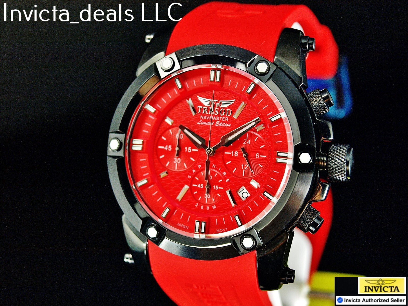 Tresod Men’s NAVMASTER Chronograph Red Dial Black Tone Sapphire Crystal SS Watch