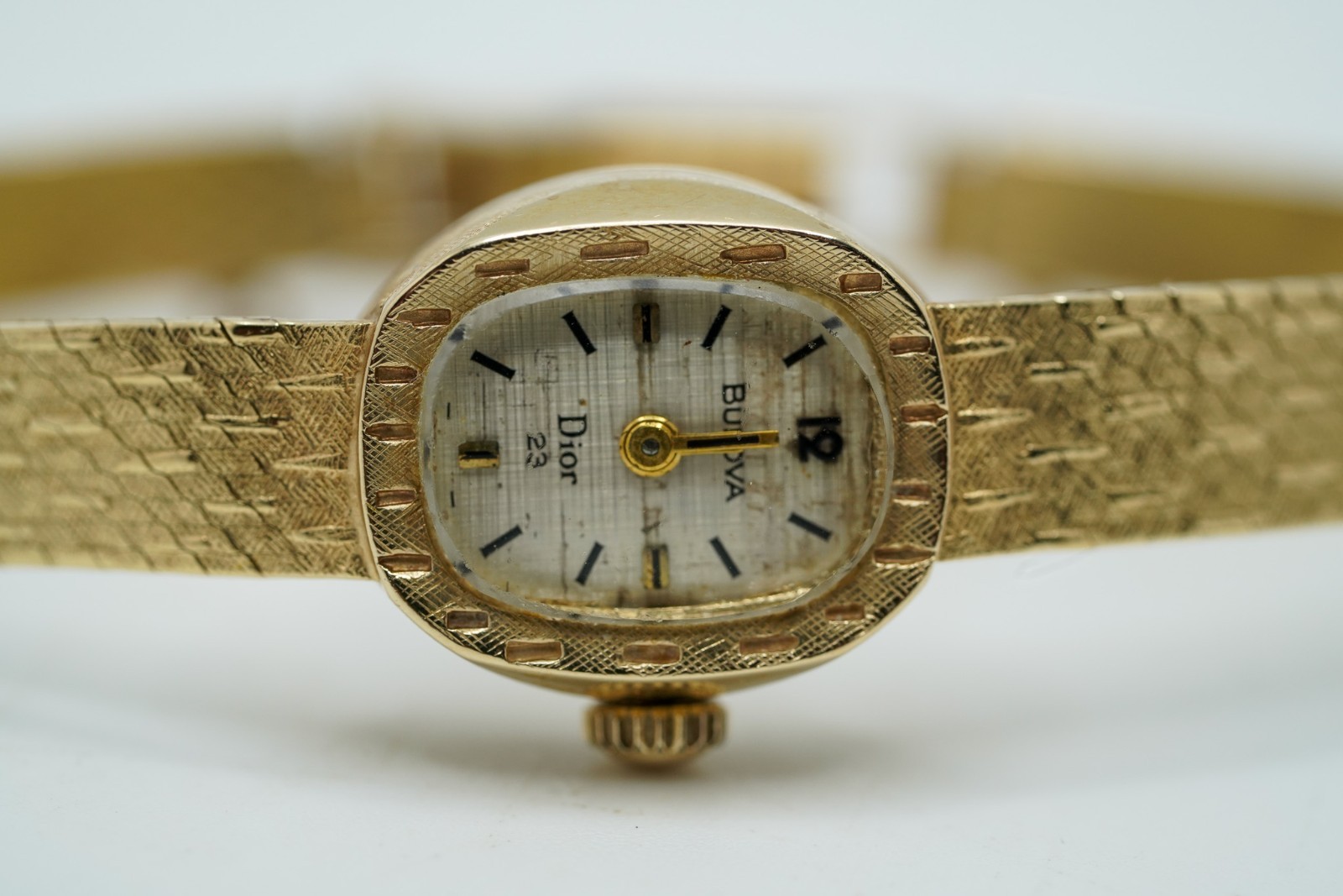 Vintage 1960s-70s Christian Dior Bulova 14k Gold Woman’s Watch 14mm 6.25″ 17.37g