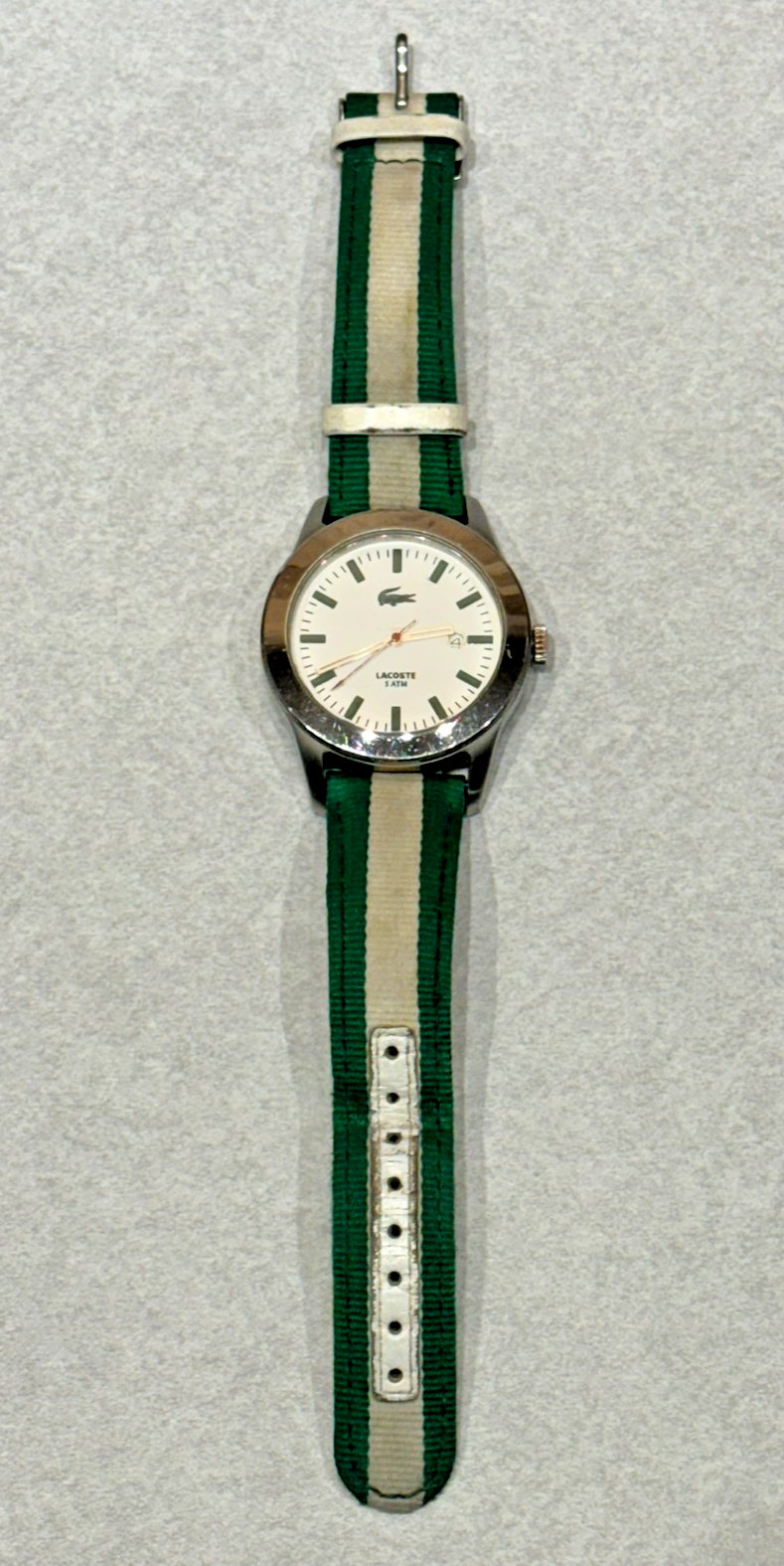 Lacoste Men’s Leather / Cloth Watch White Dial Crocodile Logo – As Is