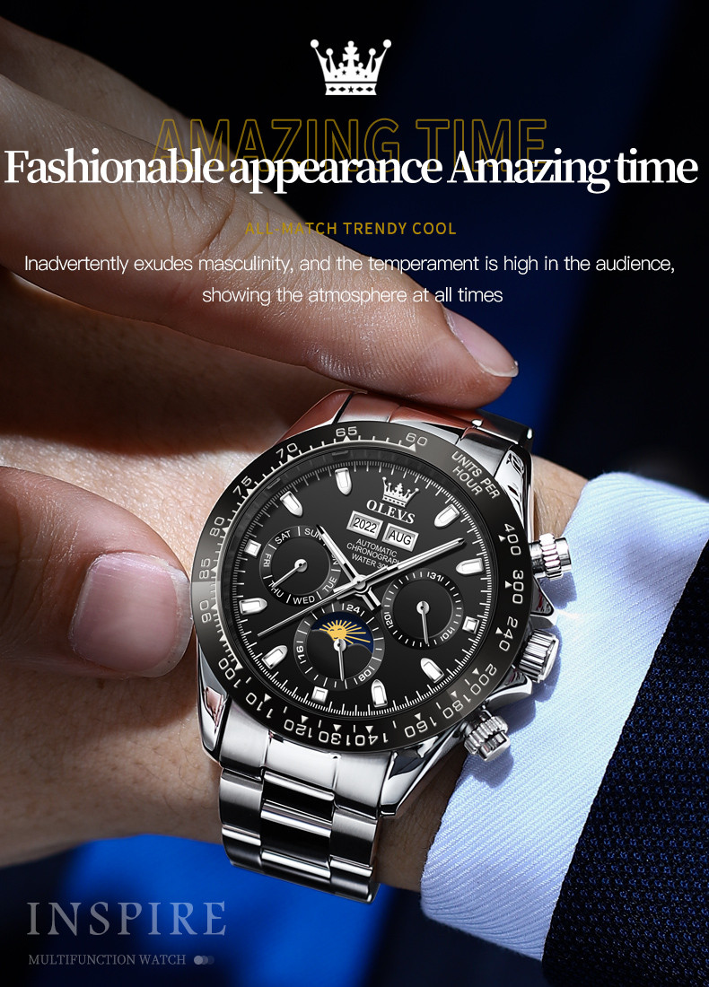 OLEVS Men Automatic Mechanical Luxury Stainless Steel Luminous Waterproof Watch