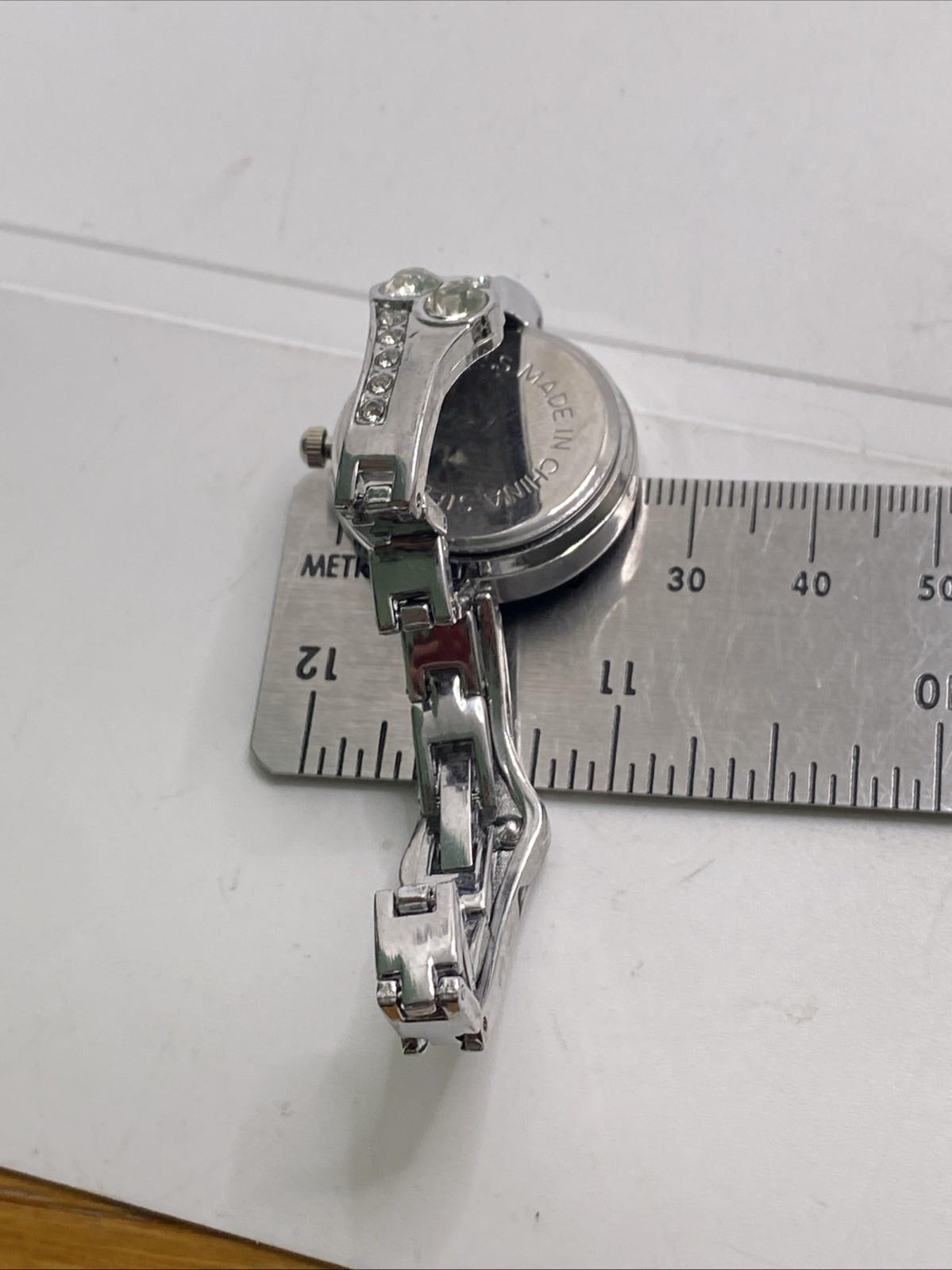 Womens Silver Clear Gem Cuff Bangle Watch Works New Battery