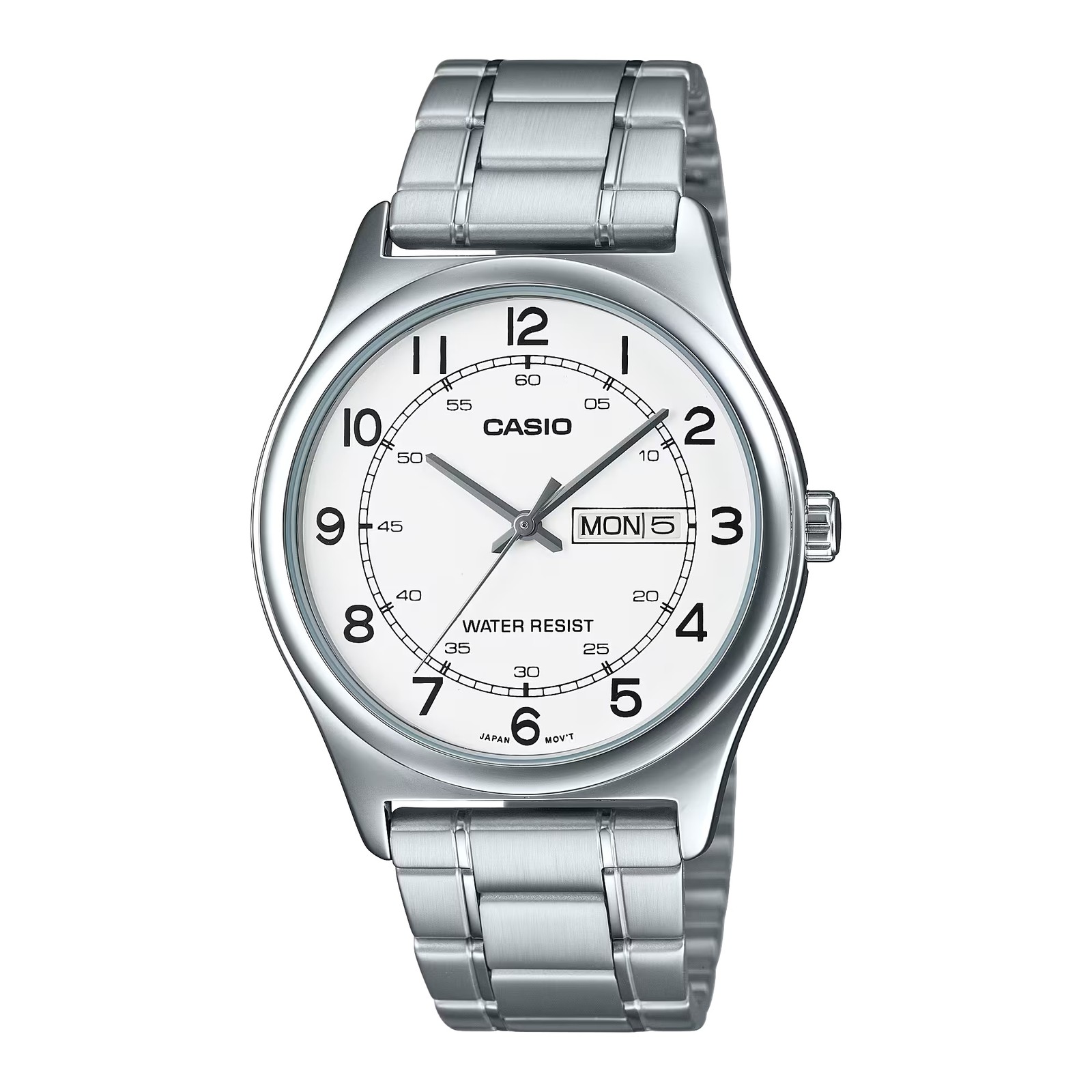 Casio Men’s White Dial Day Date Analog Watch with Stainless Steel Bracelet –