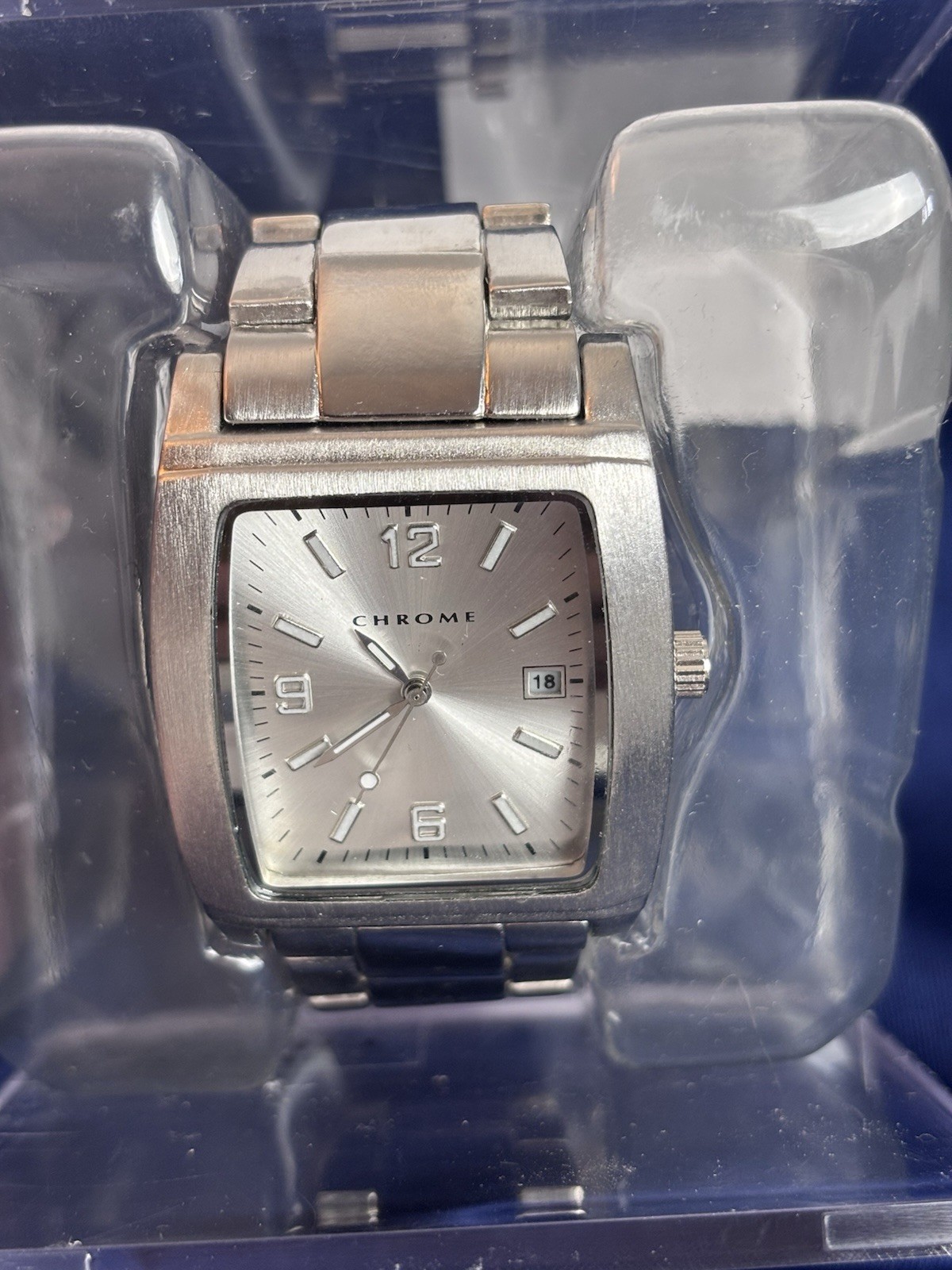 AZZARO CHROME Square Dial Men’s Silver Watch New In Box Needs New Battery