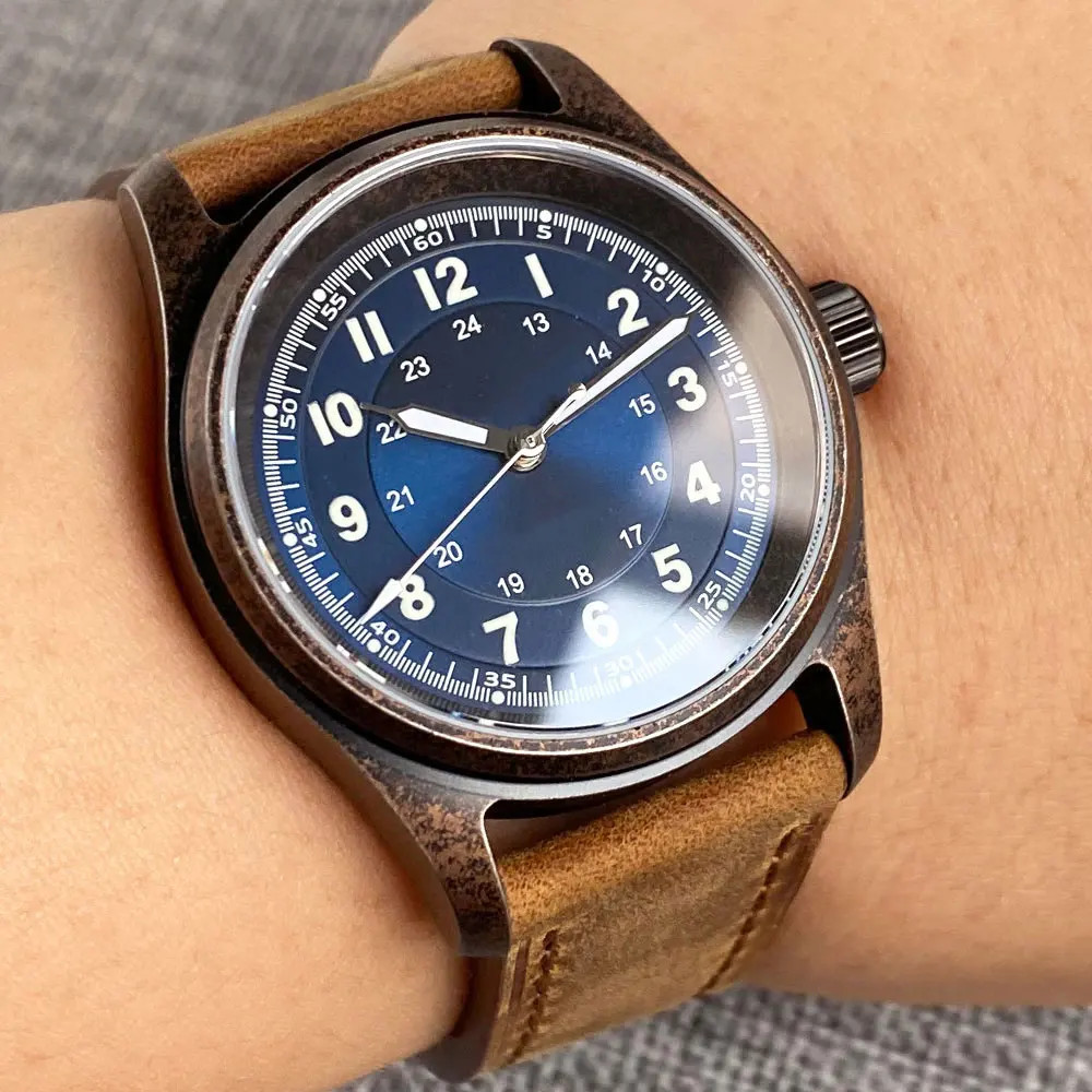 Tandorio 36mm Copper Plating Pilot Vintage Men Watches For Japan NH35 20ATM