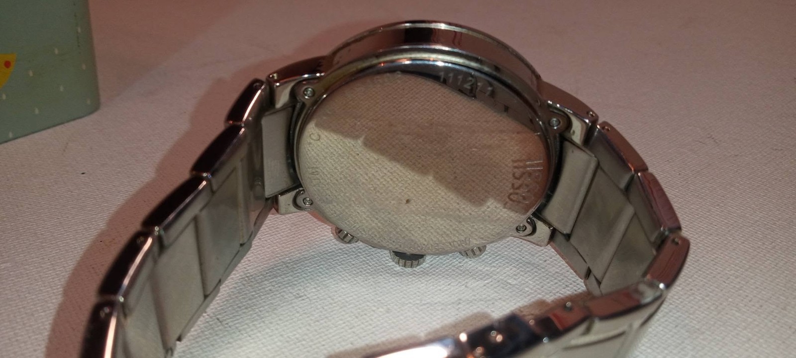 FOSSIL MEN’S FS4696 SILVER CHRONOGRAPH LARGE red DIAL WATCH 47mm Case diamond