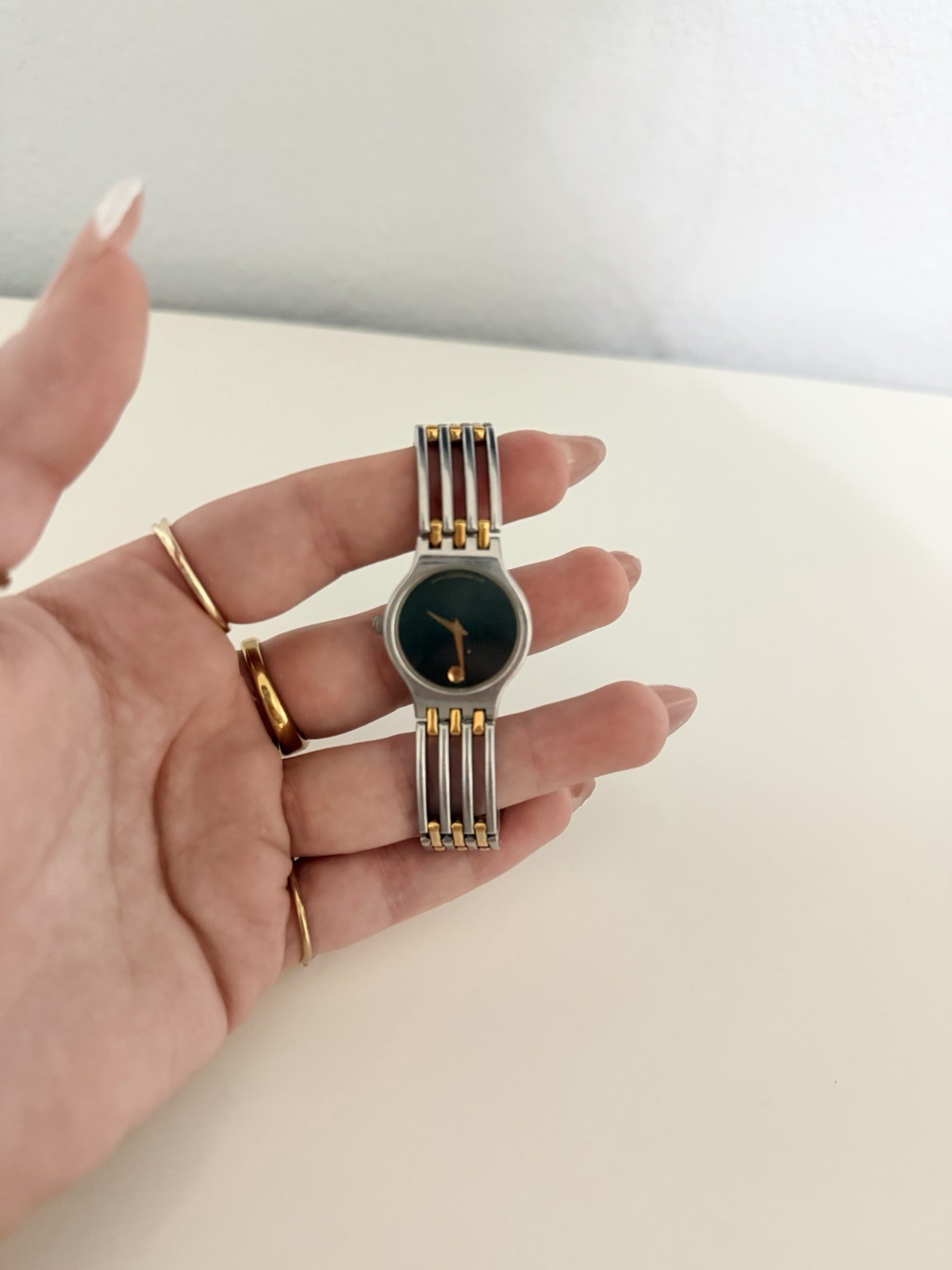 Movado Museum Women’s Quartz Two-Tone Stainless Bracelet Black Dial Vintage