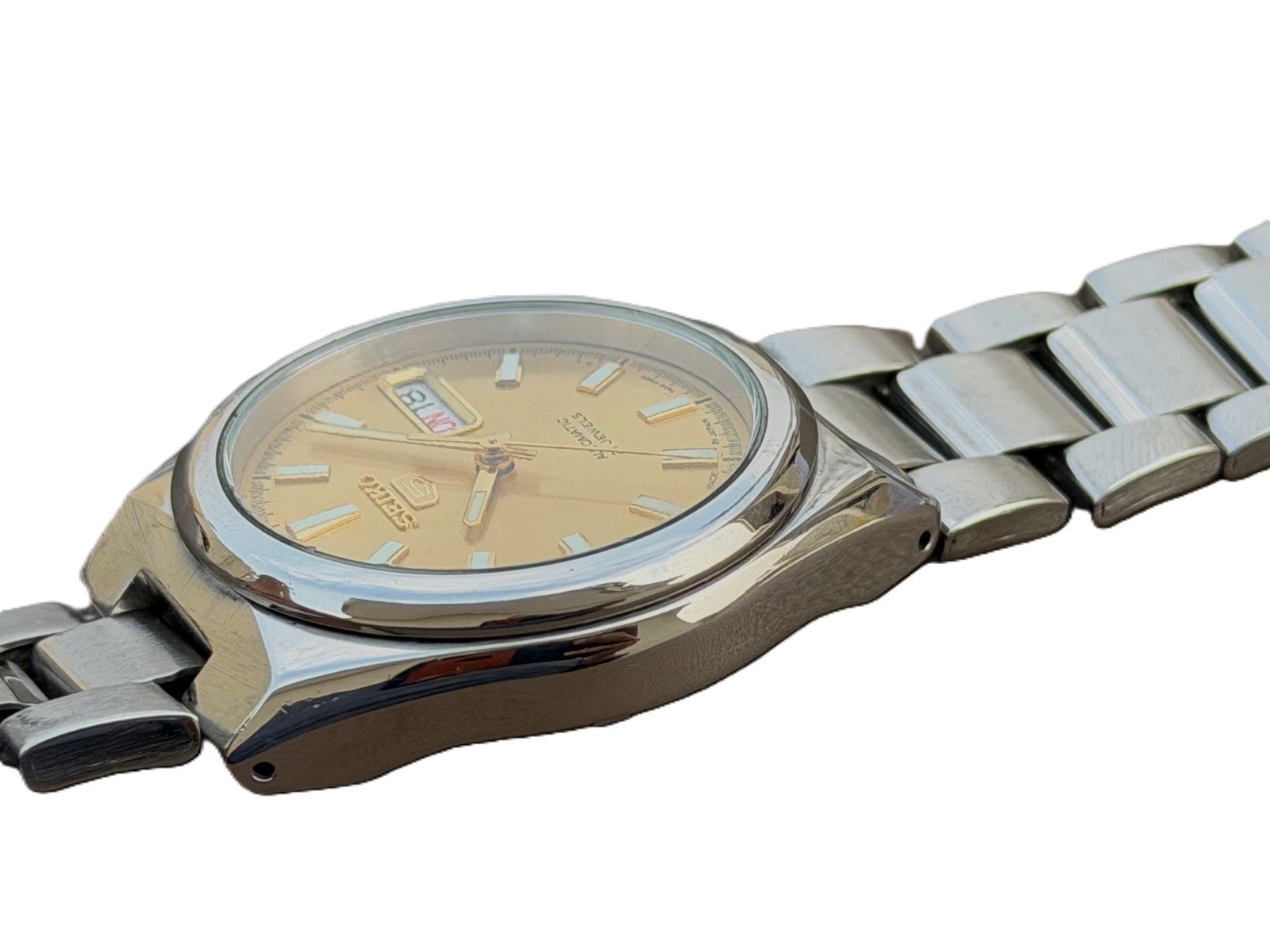 Seiko 5 Automatic Gold Dial Day Date Men’s Watch 21 Jewels Vintage 7S26 Japan