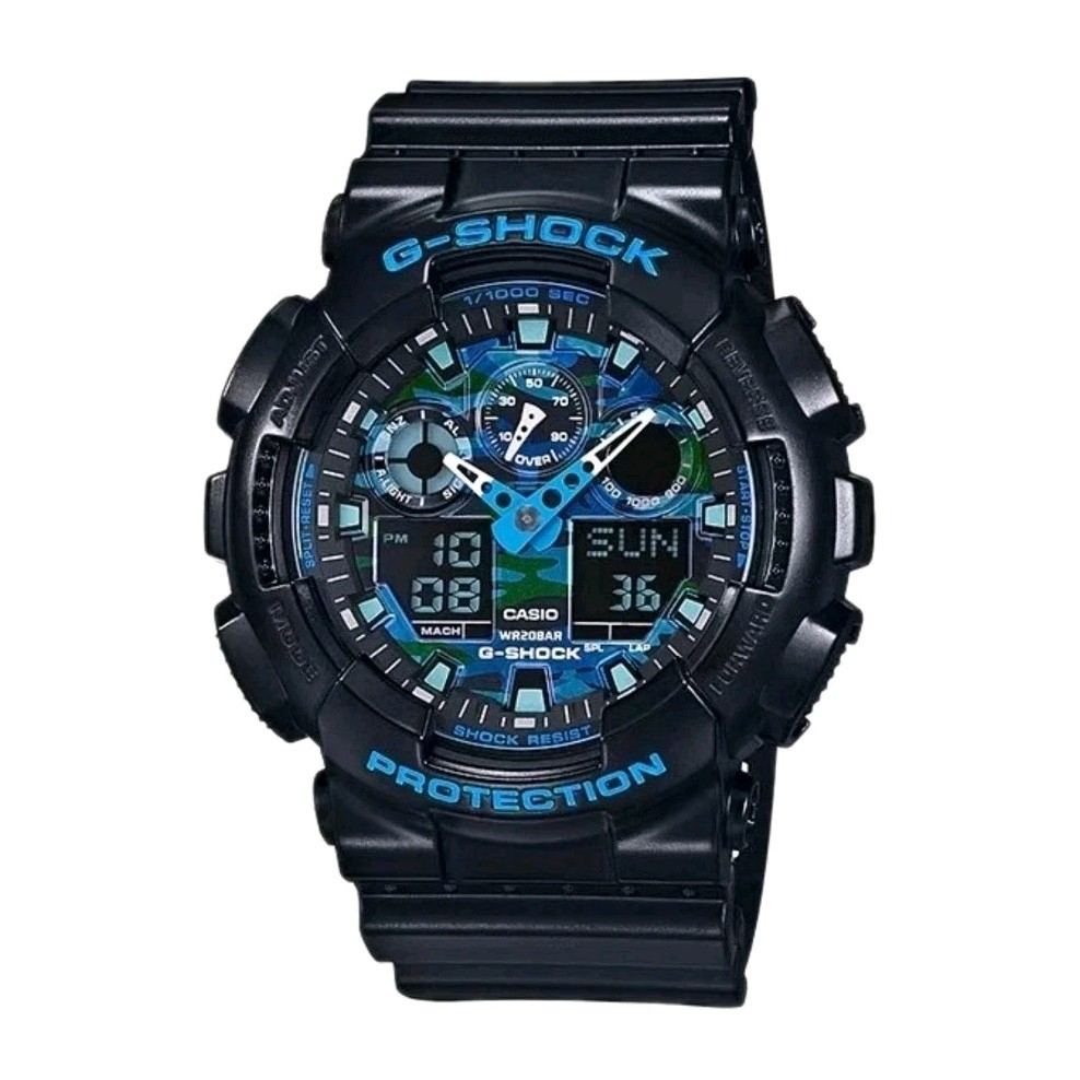 Casio G-SHOCK GA100CB-1A Black/Blue Case with Black Blue Camo Dial Worn 1X NICE