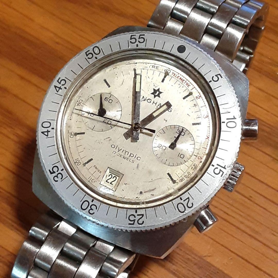 Working Junghans Olympic Date Chronograph 17cm 6.69in Manual Watch Japan