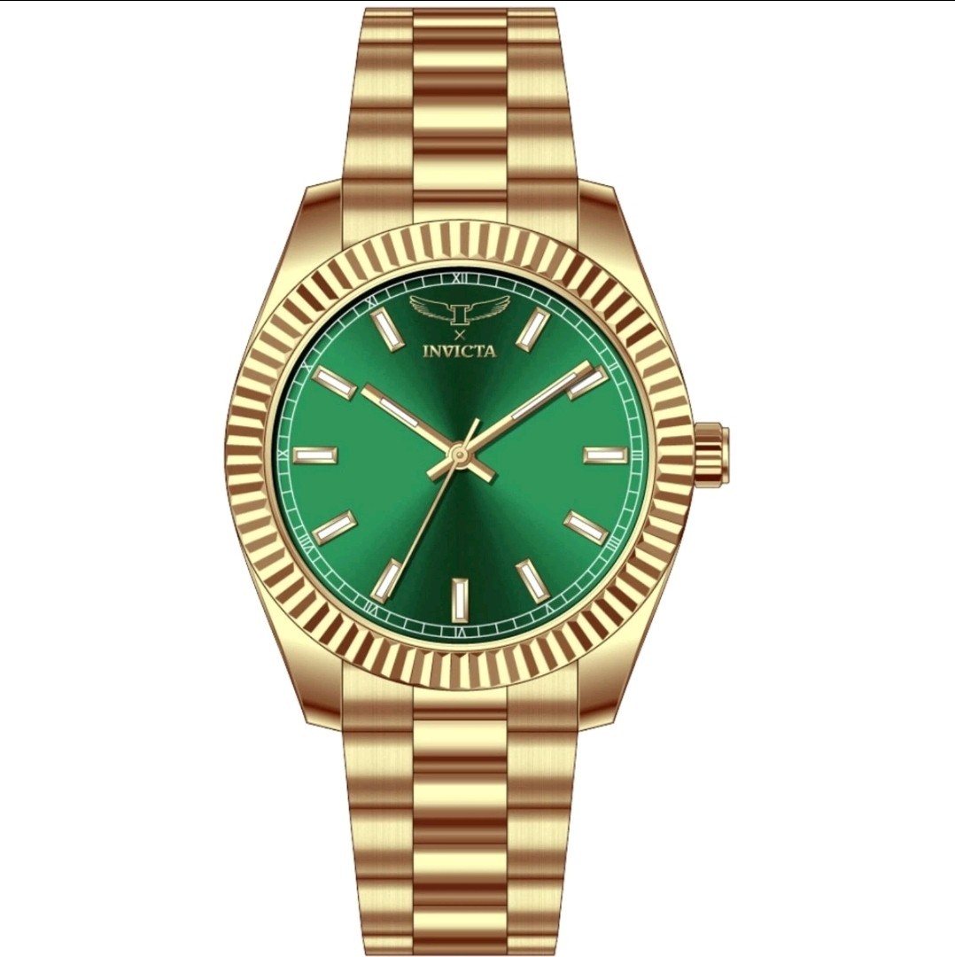 Invicta Specialty I 69008 Green Dial, Gold Case, Gold Bezel, Gold Band