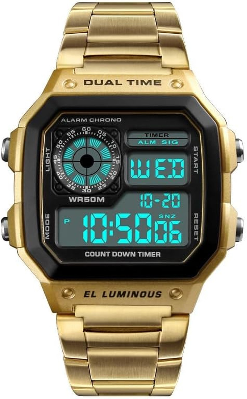 Men’s Digital Multi-Function Watches Dual Time Alarm Stopwatch Countdown Backlig