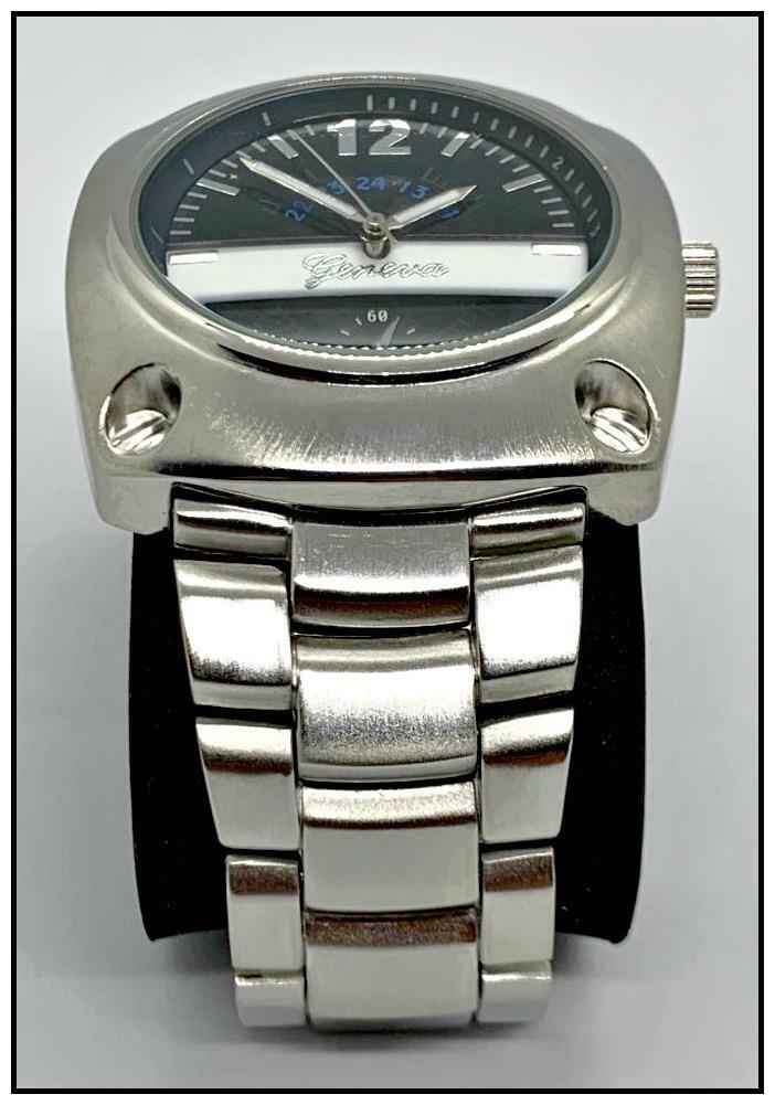Mens CLASSY ELEGANT Large Square Silver LUXURY Designer Fashion WRIST WATCH 49mm