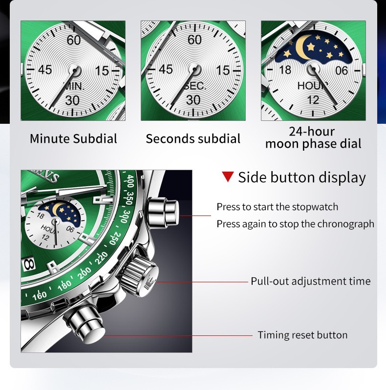 OLEVS 2945 Luminous Night Light Auto Date Japan Movement Quartz Wristwatch