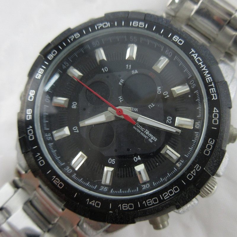 [A1R] Used Franc Temps Grande Chronograph Watch Black Dial Black Quartz [v3p]