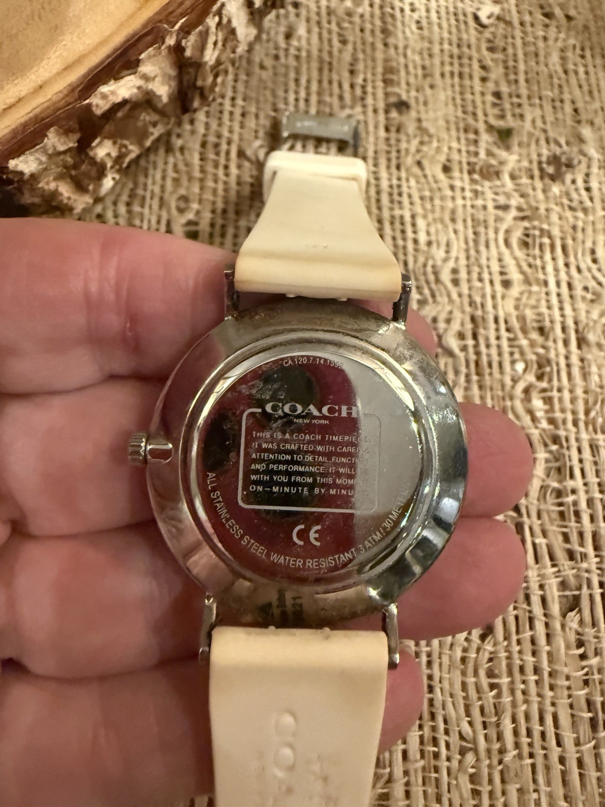 Coach Perry White Logo Case Chevron Silicone Strap Watch Women’s (needs battery)
