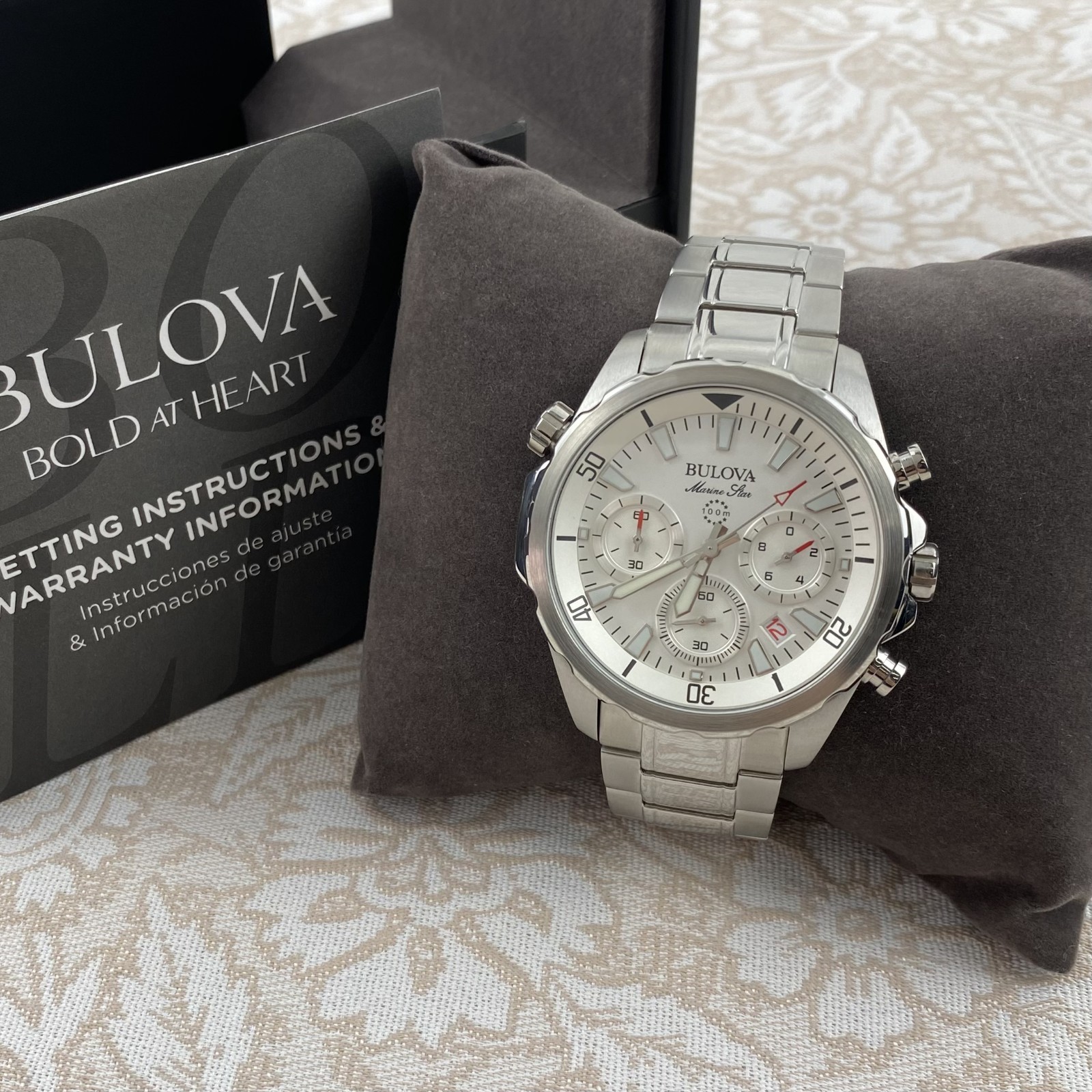 Bulova Marine Star 96B255 White Dial Stainless Chronograph Men’s Quartz Watch
