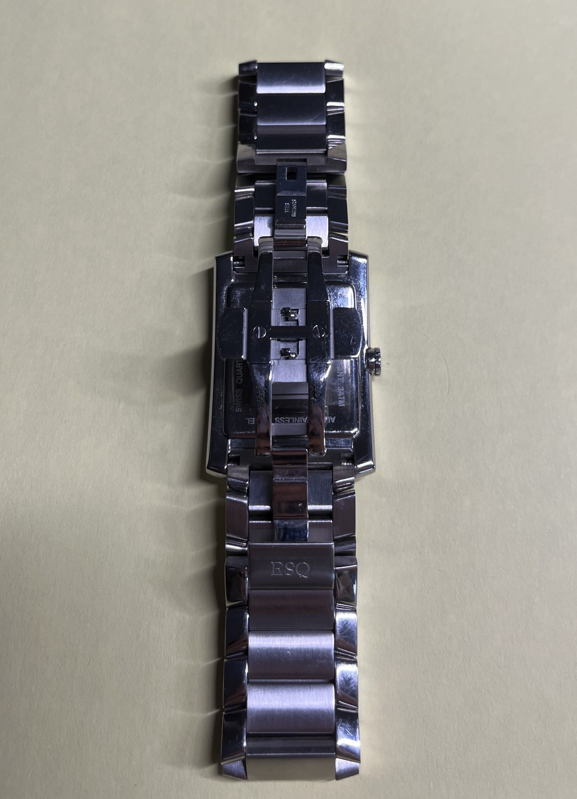 ESQ Movado Rectangular Silver Watch – Black Dial w/Diamond Markers