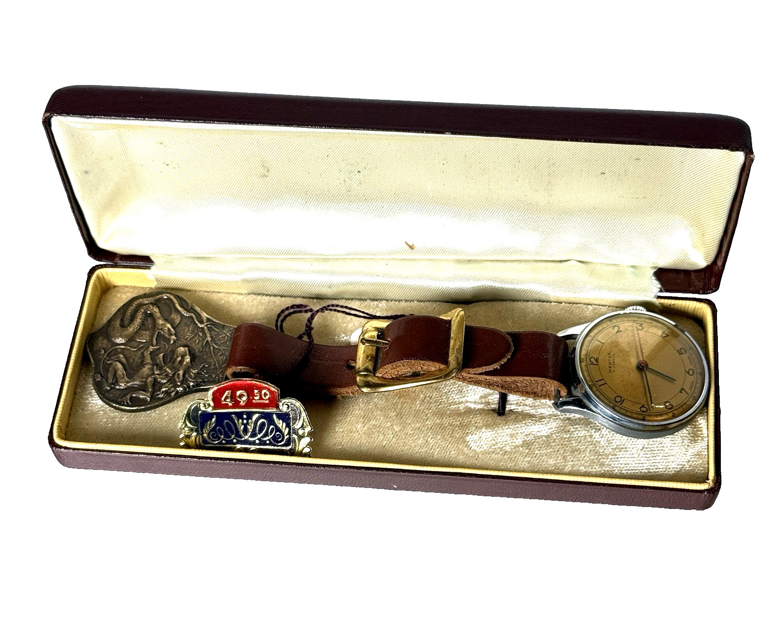 RARE MENTOR watch 7 Jewels Swiss made Manual winding Pocket With Box & FOB
