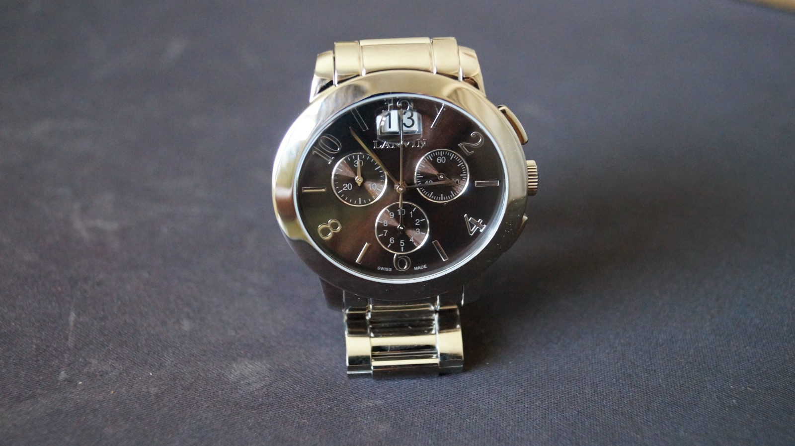 Lanvin Paris Quartz Watch Swiss Ronda Chronograph 5040B maroon Oval Big Date