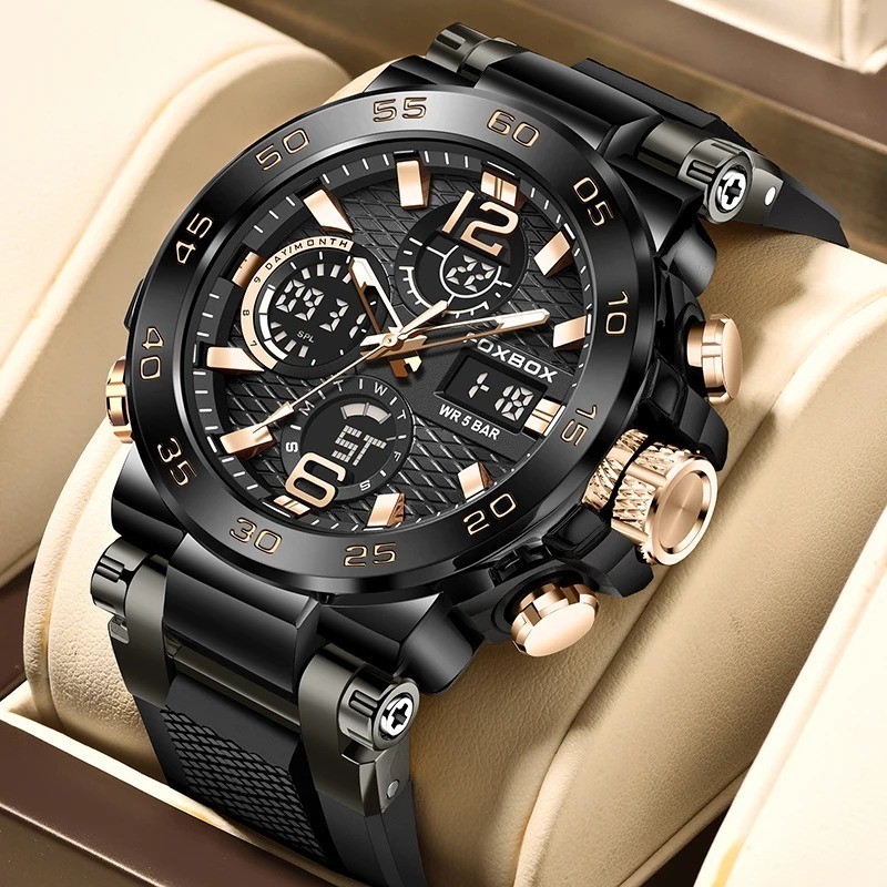 LIGE FOXBOX Men Watch Quartz LED Digital Analog Luminous Waterproof Wristwatch