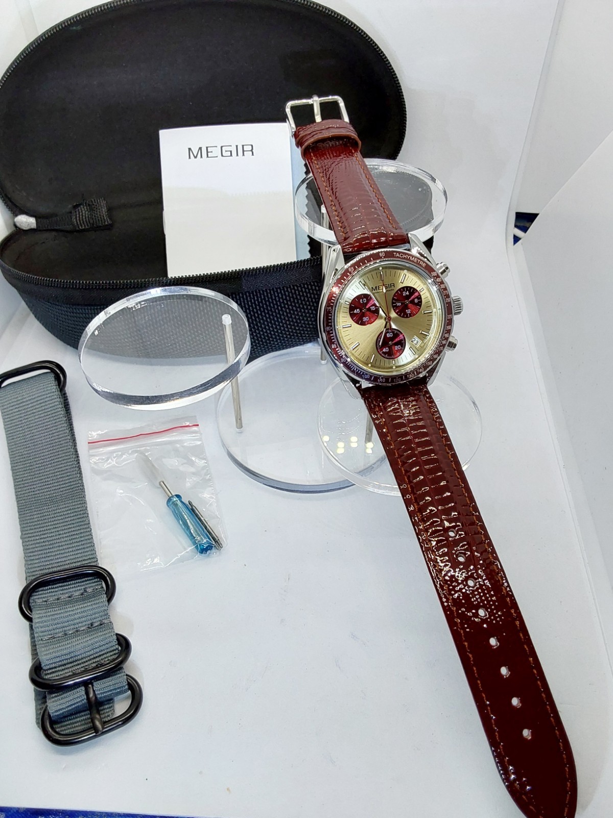 Chronograph Red Gold Two Straps by Megir 2247 Men’s Watch