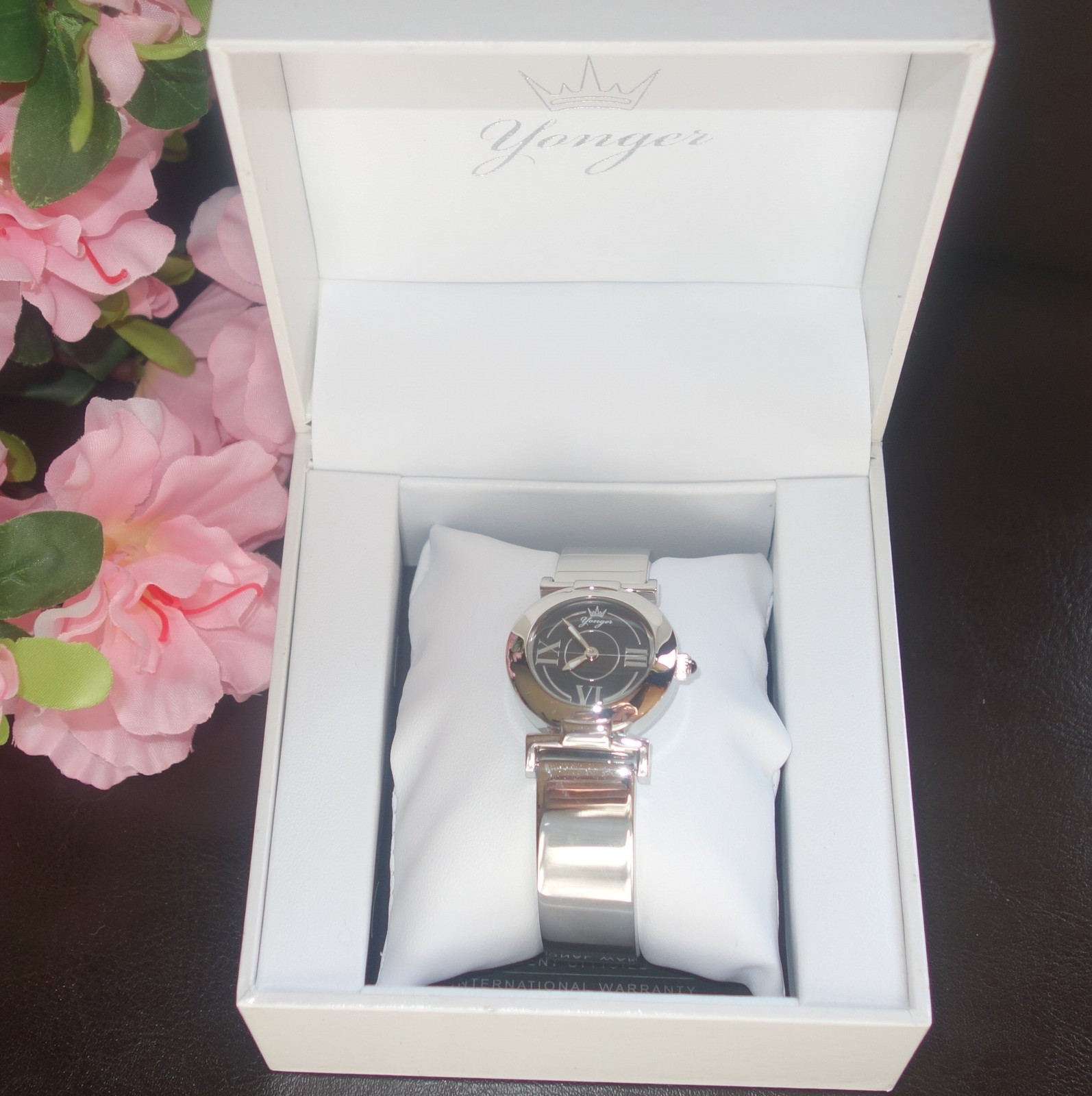 Yonger and Bresson DMC 1481/01 Round Steel Roman Numeral Black Dial watch new