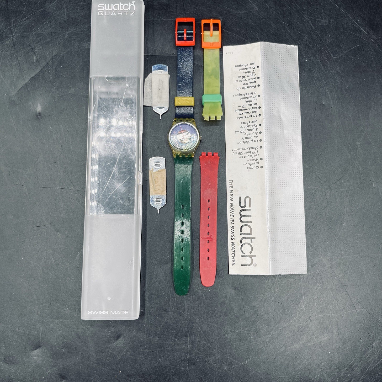 Swatch Watch Vintage Black Coral LK101 1986 Palm Coral Green Blue Needs Battery