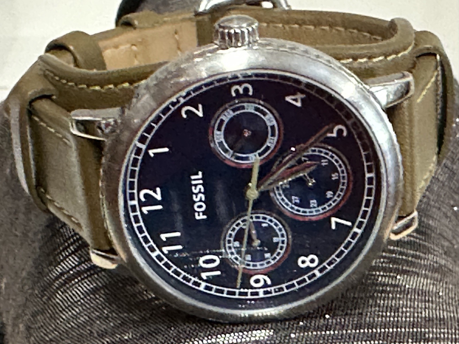 AUTHENTIC FOSSIL AIRLIFT SILVER BLUE OLIVE GREEN LEATHER BAND MEN’S BQ2734 WATCH