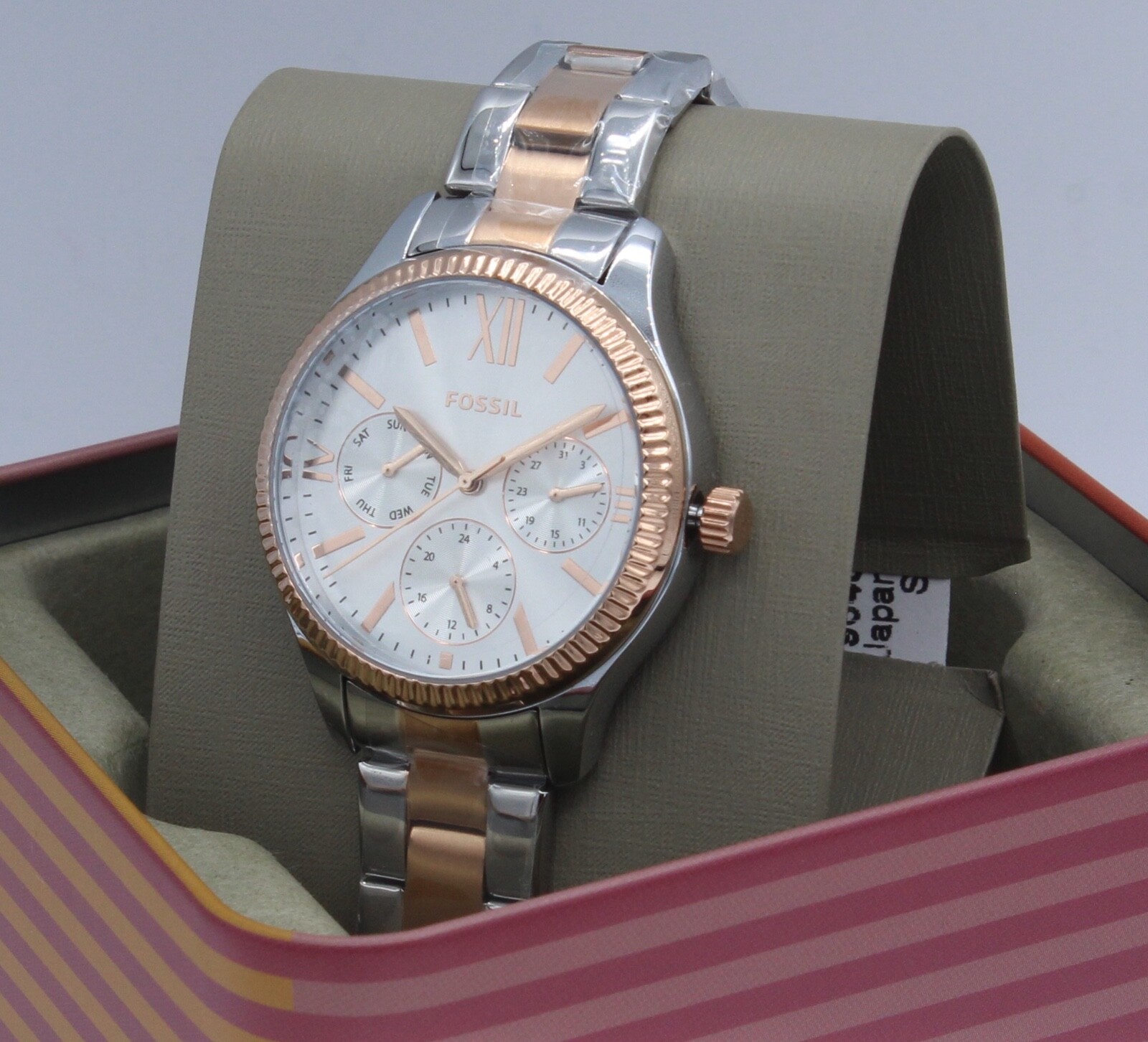NEW AUTHENTIC FOSSIL RYE MULTIFUNCTION SILVER ROSE GOLD WOMEN’S BQ3761 WATCH