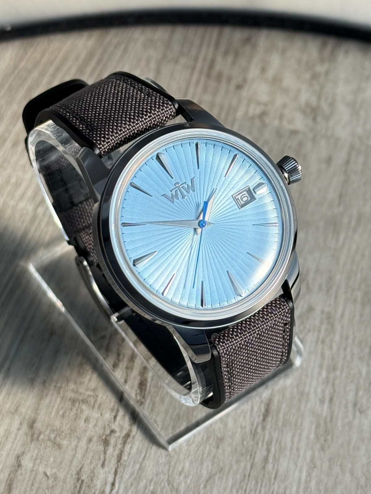 Ice Blue Dial Automatic Watch, Minimalist Watch, Hybrid Cordura Strap, NH35