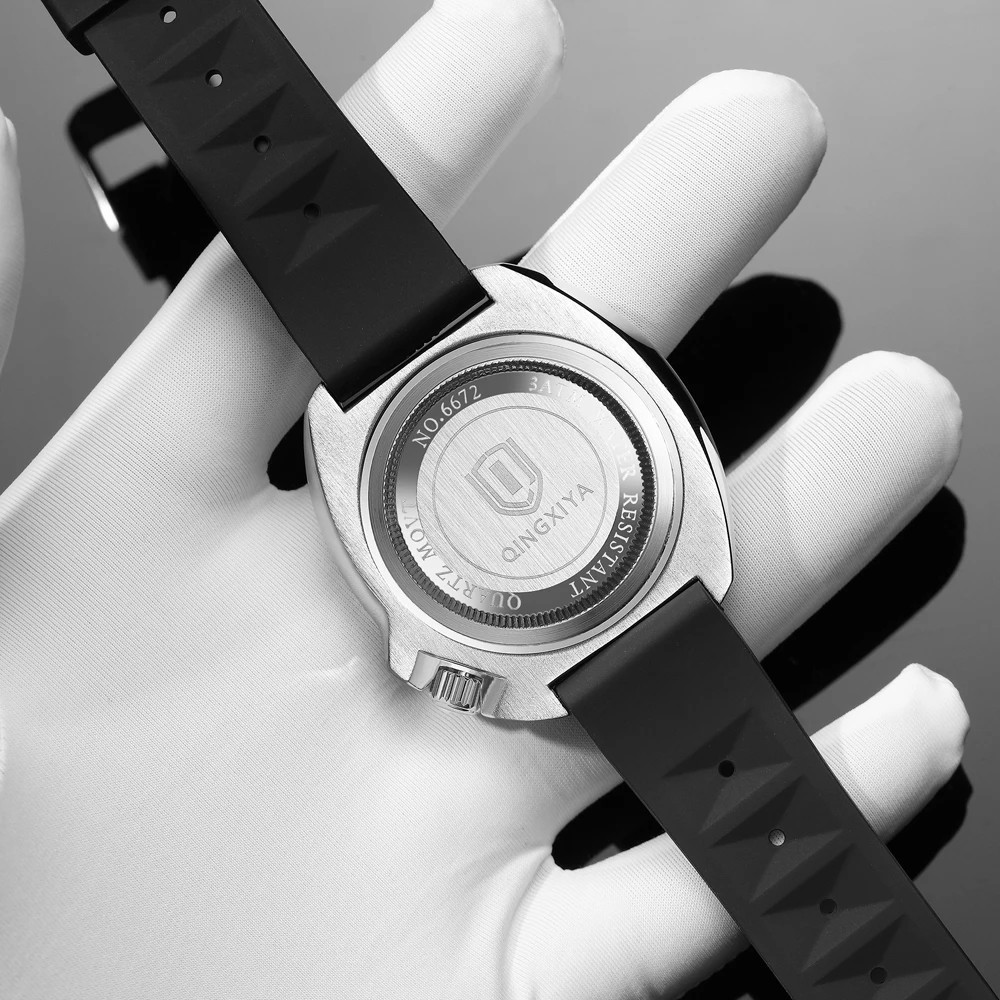 Quartz Men’s Watch 44MM QINGXIYA Tuna Silicone 30M Waterproof Date Luminous