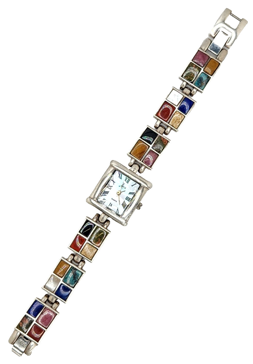 Aria Signed Sterling Silver Multi-Stone Women’s MOP Watch Bracelet Needs Battery