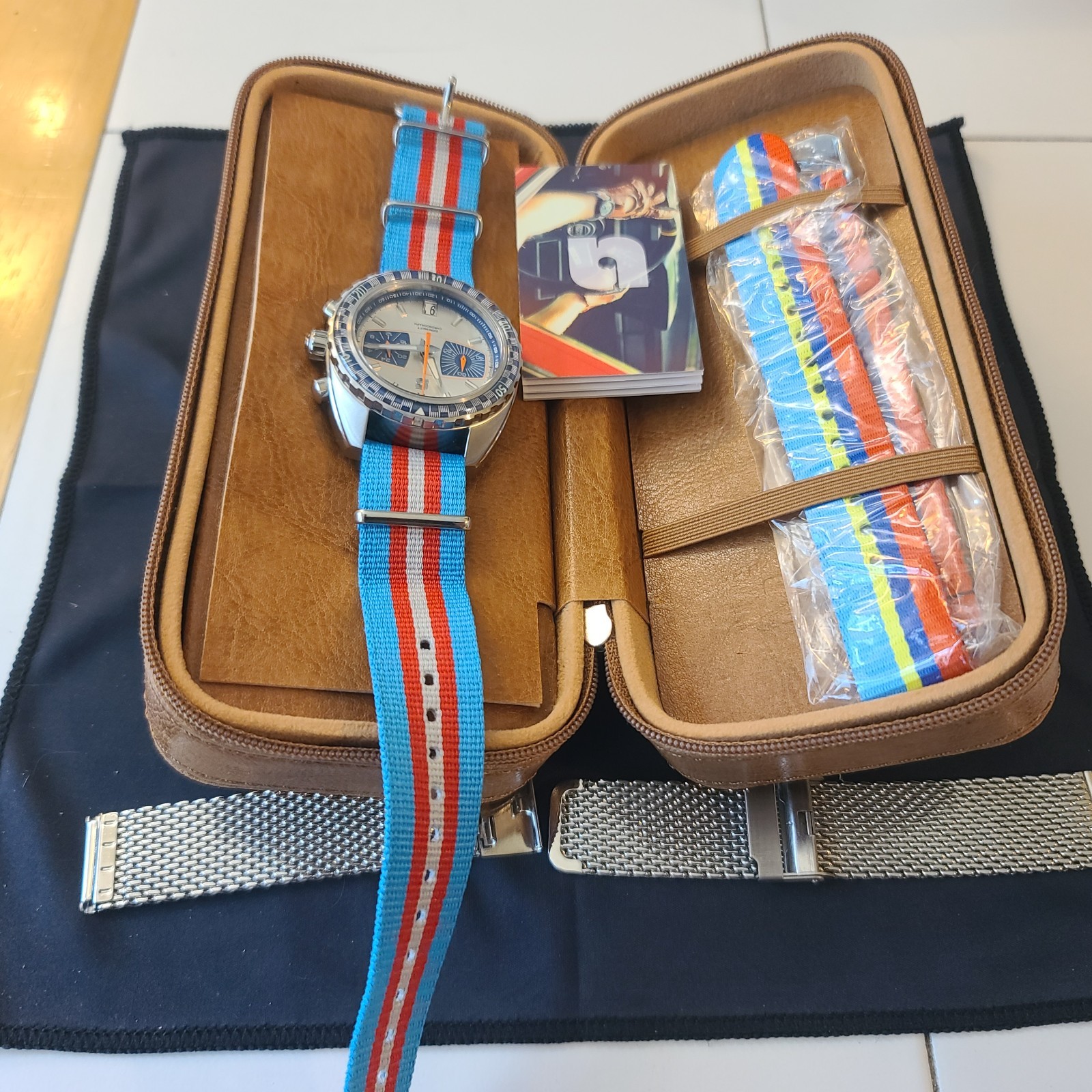 Straton Synchro Racing Chronograph Silver Blue Dial 40mm Quartz Blue Orange