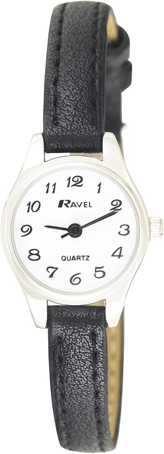 Ravel Women’s Petite Cocktail Watch with Clear Dial and Leatherette Strap Silver