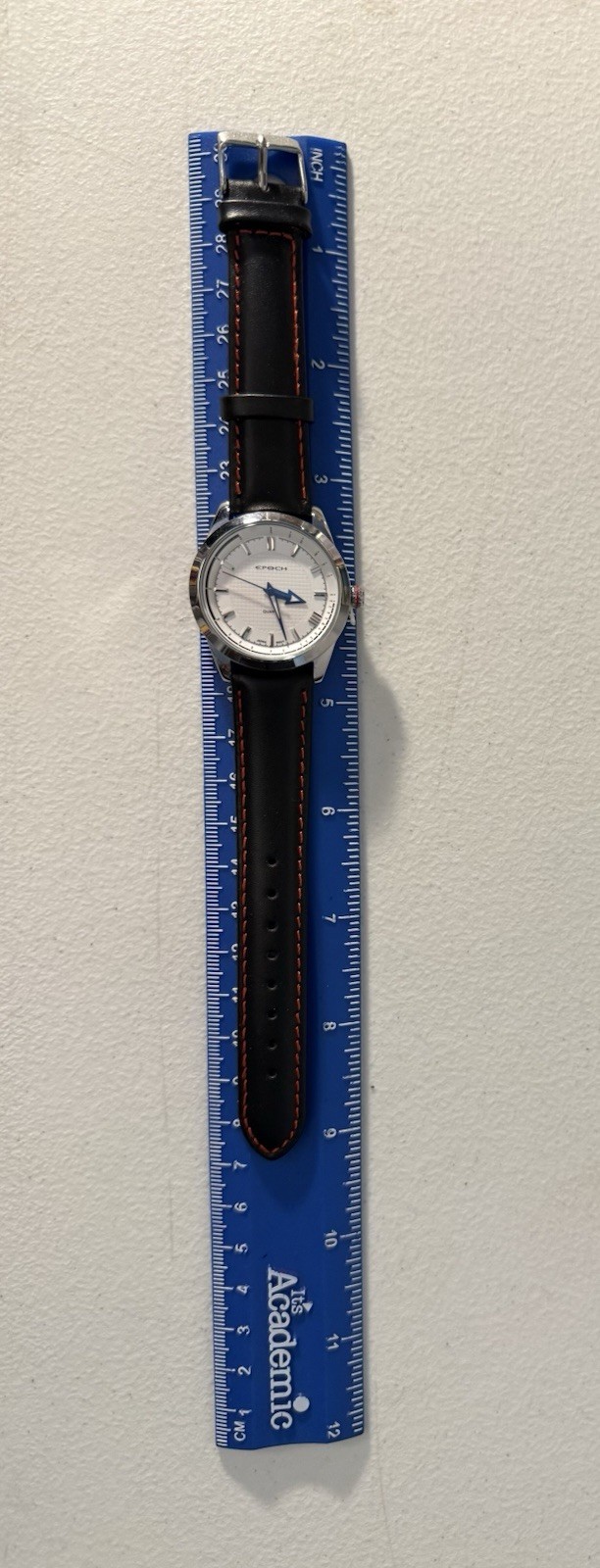 Epoch Quartz Analog Watch White Dial Black Leather Strap Silver 36-39mm New