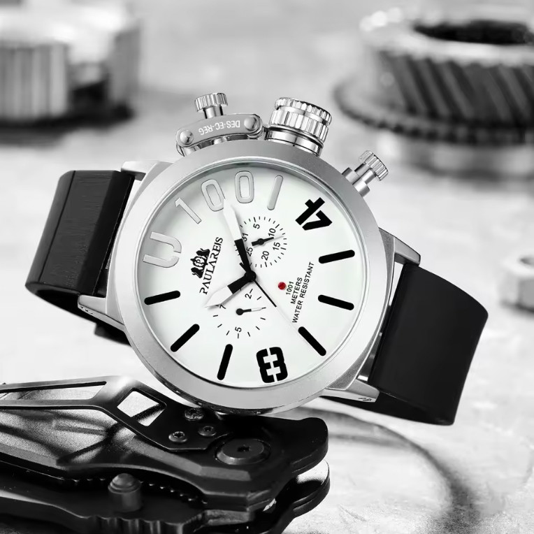 PAULAREIS Automatic Watches for Men Mechanical Self Wind Rubber Strap Watches