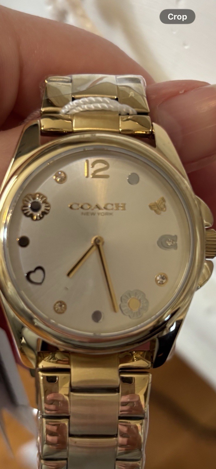 Coach New York Gold Tone Floral Dial Bracelet Watch Minor Hairline Scratch by 7