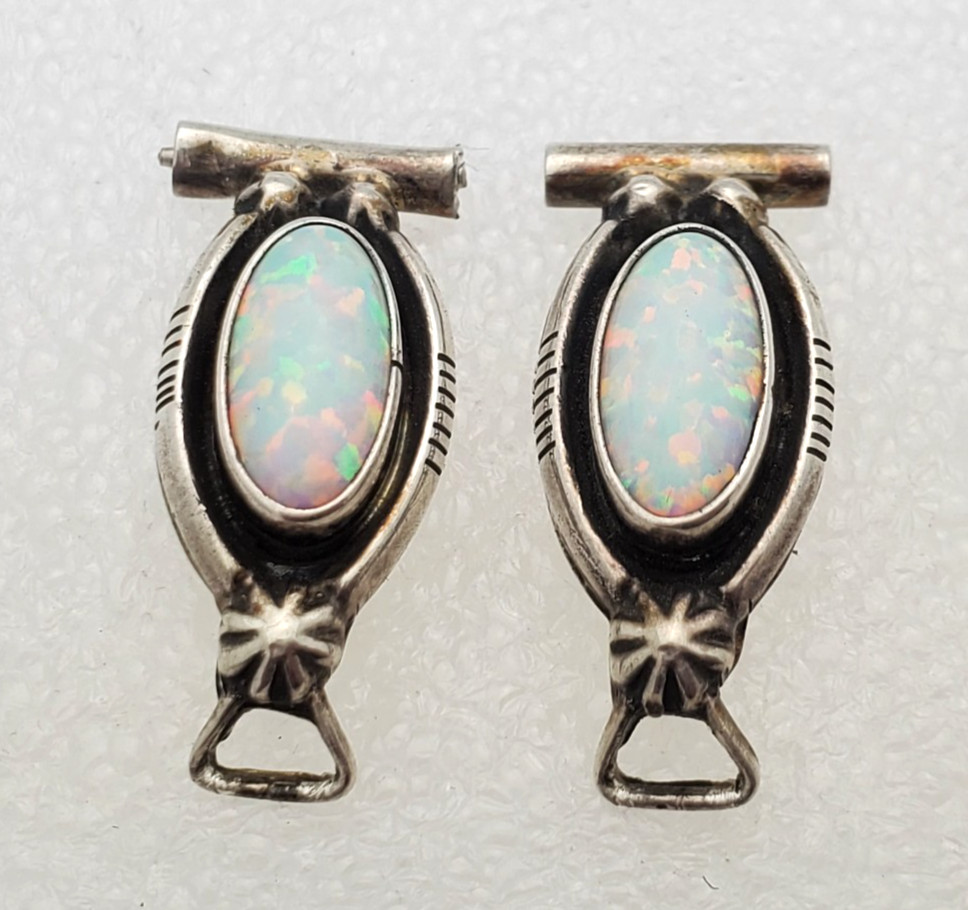 Running Bear RB Sterling Silver .925 & Opal Watch End Links 5.3g