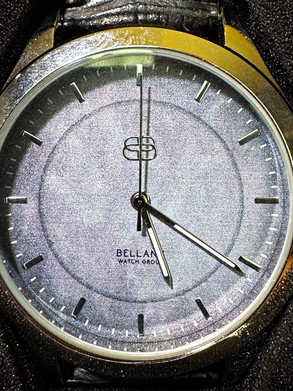 Bellany Watch Group Quartz Analog Gray Dial Black Leather Strap Watch w/ Box