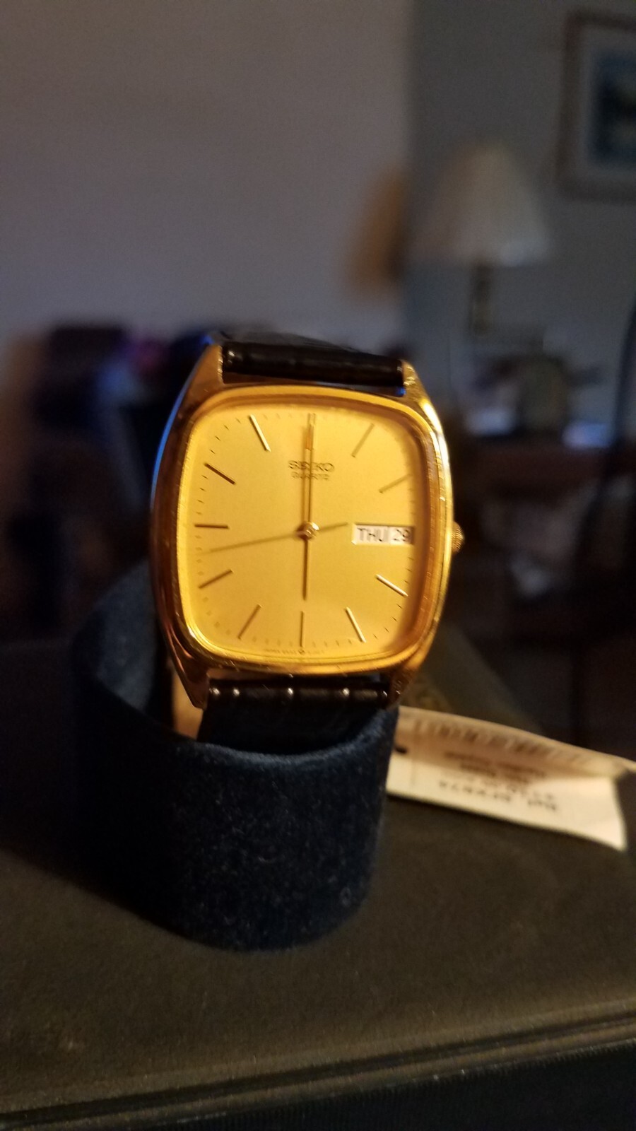 Seiko Men’s Black Crocodile Strap Watch, Dress, or Casual Yellow Buckle, Regular