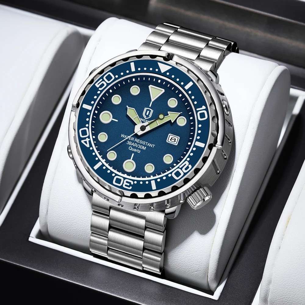 Men’s Quartz Dive Watch 300M Sapphire Glass Stainless Steel Tuna Shroud Diver