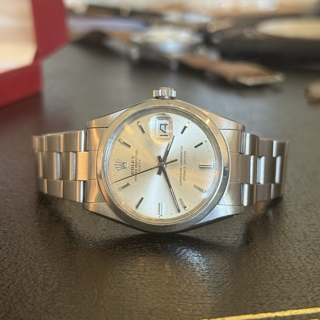 Rolex Oyster Perpetual Date 34mm Silver Sunburst Dial Auto Steel Bracelet